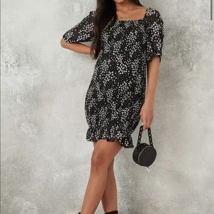 Black floral shirred maternity dress